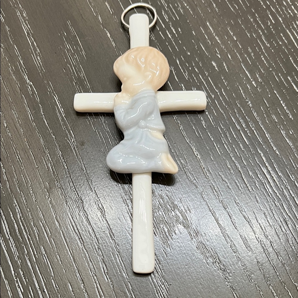 Precious Moments Cream and Blue Cross Decor 6 inches Long 3 inches Wide - Picture 2 of 4
